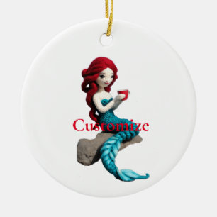 Mermaid Relaxing With Beverage Thunder_Cove  Ceramic Tree Decoration