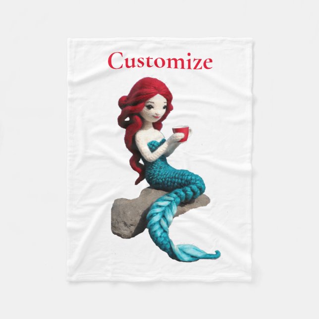 Mermaid Relaxing With Beverage Thunder_Cove  Fleece Blanket (Front)