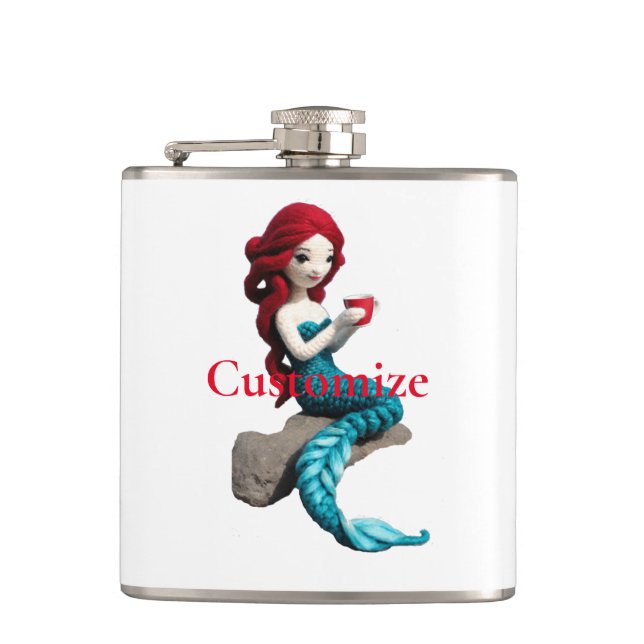 Mermaid Relaxing With Beverage Thunder_Cove  Hip Flask (Front)
