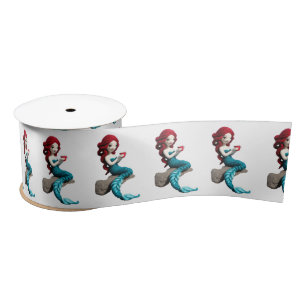 Mermaid Relaxing With Beverage Thunder_Cove Satin Ribbon