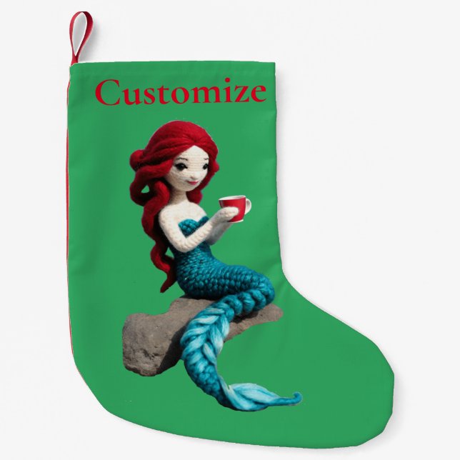 Mermaid Relaxing With Beverage Thunder_Cove  Small Christmas Stocking (Front)