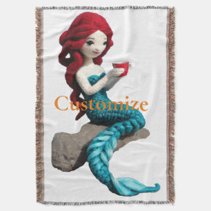 Mermaid Relaxing With Beverage Thunder_Cove  Throw Blanket