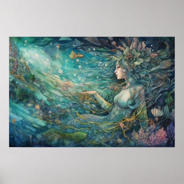 Mermaid resting within a reef poster (Front)