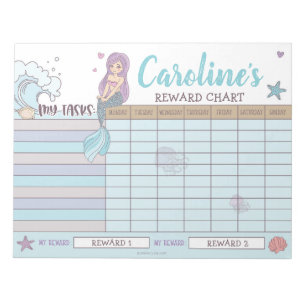 Mermaid Reward Chart Personalised Name & Tasks Notepad