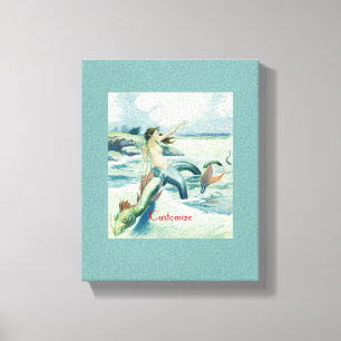 Mermaid Riding Sea Serpent Thunder_Cove Canvas Print