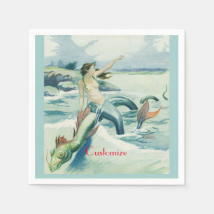Mermaid Riding Sea Serpent Thunder_Cove Napkin