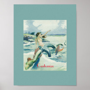 Mermaid Riding Sea Serpent Thunder_Cove Poster