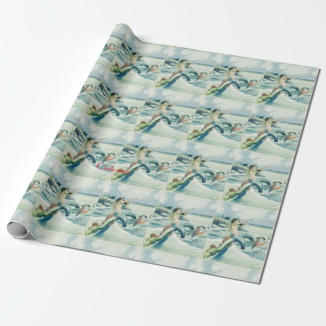 Mermaid Riding Sea Serpent Thunder_Cove   Wrapping Paper (Unrolled)