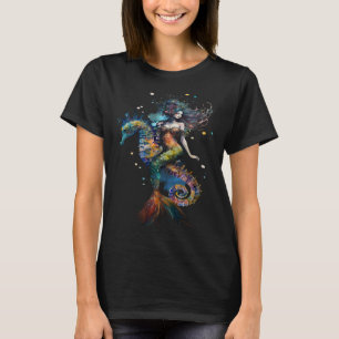 Mermaid Riding Seahorse Fantasy Ocean Mythical Cre T-Shirt