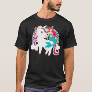 Mermaid Riding Unicorn Funny Magical Rainbow Mermi T-Shirt