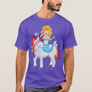 Mermaid Riding Unicorn Rainbow Cute Christmas Girl T-Shirt