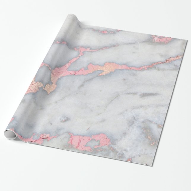 Mermaid Rosegold Glitter Marble Wrapping Paper (Unrolled)