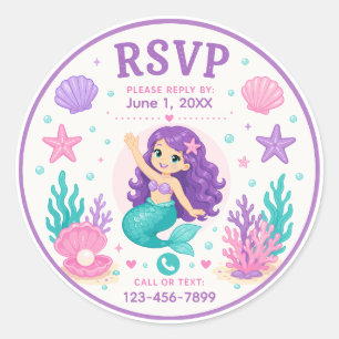 Mermaid RSVP Birthday Classic Round Sticker