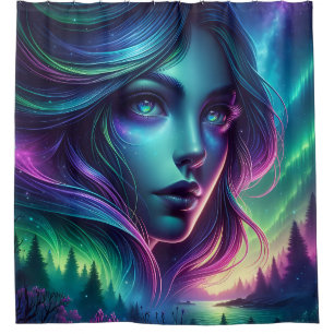 "Mermaid’s Aurora Retreat" Shower Curtain