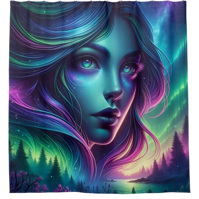 "Mermaid’s Aurora Retreat" Shower Curtain (Front)