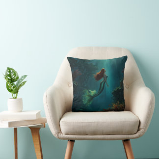 Mermaid’s Dream Fantasy Art Underwater Scene Cushion