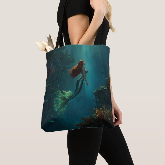 Mermaid’s Dream Fantasy Art Underwater Scene Tote Bag (Close Up)
