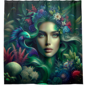 "Mermaid’s Floral Haven" Shower Curtain