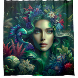 "Mermaid’s Floral Haven" Shower Curtain