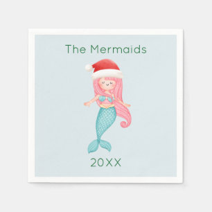 Mermaid Santa Christmas Napkin