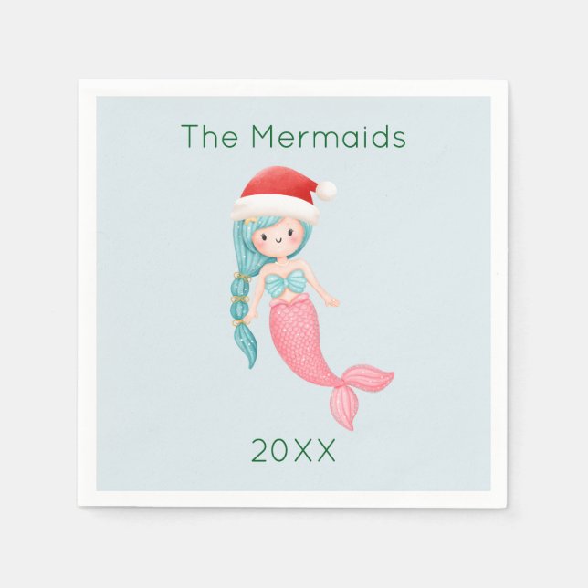 Mermaid Santa Christmas Napkin (Front)