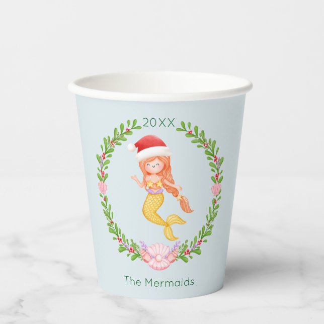 Mermaid Santa Christmas  Paper Cups (Front)