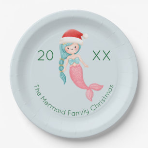Mermaid Santa Christmas Paper Plate