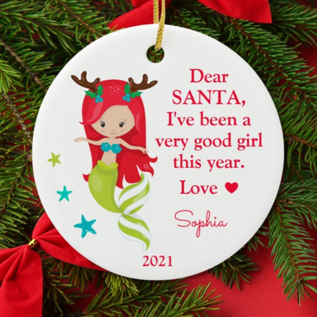 Mermaid Santa I've Been Good Girl Photo Christmas Ceramic Tree Decoration (Creator Uploaded)