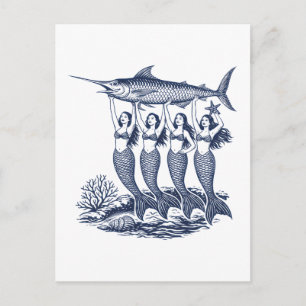 Mermaid Sardine Vintage Tinned Fish Postcard