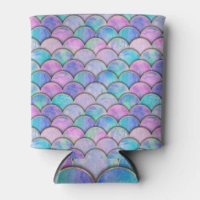 Mermaid Scale Japanese Watercolor Pattern Can Cooler (Front)