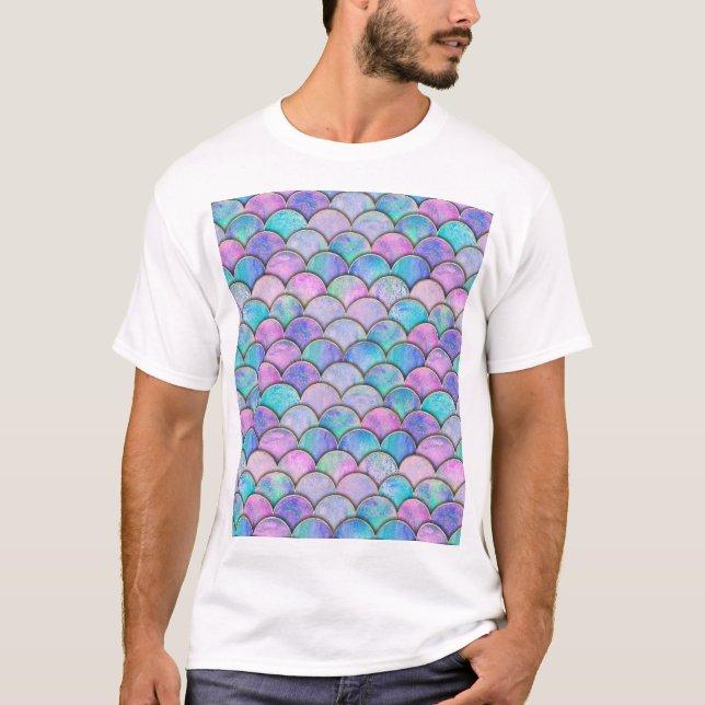 Mermaid Scale Japanese Watercolor Pattern T-Shirt (Front)