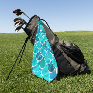 Mermaid scale pattern turquoise green blue golf towel