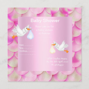 Mermaid scale pink stork invitation