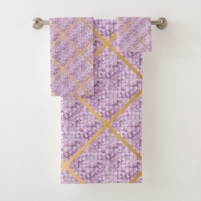 MERMAID SCALE PURPLE PATTERN BATHROOM TOWEL SET (Insitu)