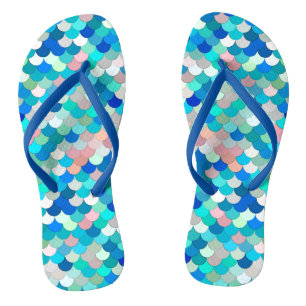 Mermaid Scales, Aqua, Shell Pink, and Cobalt Jandals