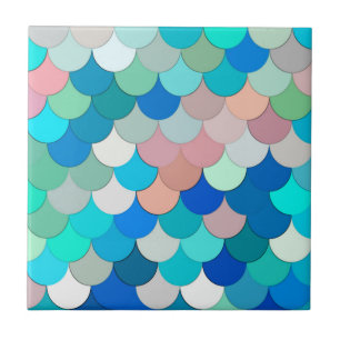 Mermaid Scales, Aqua, Shell Pink, and Cobalt Tile