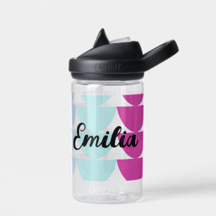 Mermaid Scales Blue Pink Kids Name Water Bottle