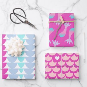 Mermaid Scales Colourful Rainbow Pink Heart Wrapping Paper Sheet