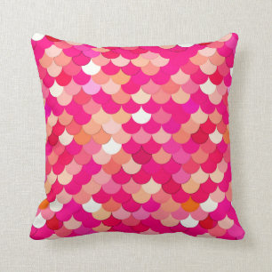 Mermaid Scales, Coral, Fuchsia Pink, and Peach Cushion