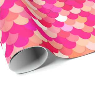 Mermaid Scales, Coral, Fuchsia Pink, and Peach Wrapping Paper