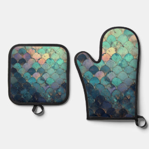 Mermaid Scales Design Oven Mitt & Pot Holder Set