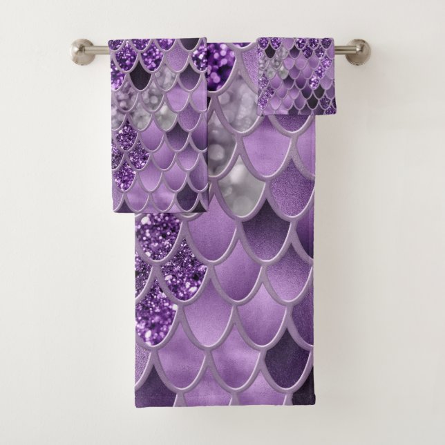 Mermaid Scales Glam #7 (Faux Glitter) #decor #art Bath Towel Set (Insitu)