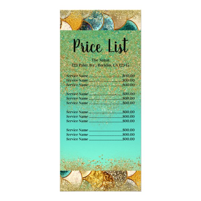 Mermaid Scales Glam Gold Glitter Price List Rack Card (Front)