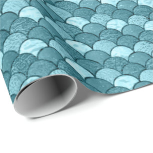 Mermaid Scales Glitter Blue Tiffany Aqua Water Pas Wrapping Paper