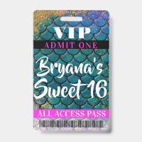 Mermaid Scales Glitter Party Sweet 16 VIP Pass