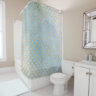Mermaid scales gold ice blue shower curtain