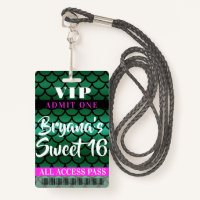 Mermaid Scales Green Black Party Sweet 16 VIP Pass