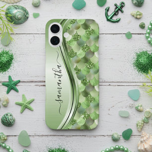 Mermaid Scales Green Handwritten Name Metal iPhone 12 Pro Case