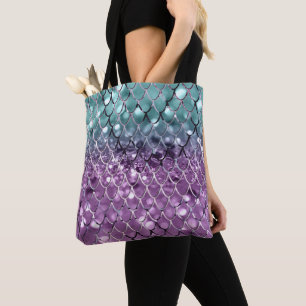 Mermaid Scales on Aqua Purple MERMAID Glitter #2 Tote Bag