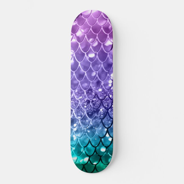 Mermaid Scales on Unicorn Girls Glitter #19 Skateboard (Front)